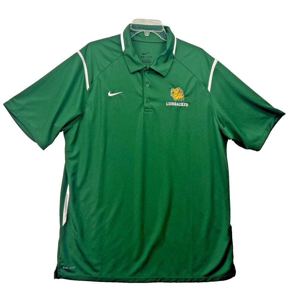 Nike Polo Shirt Mens XL Green Excellent Dri-FIT Lionbacker Short Sleeve Sport